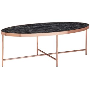 Ovalt sofabord med bordplade i marmor look, sort, 110 x 56 cm