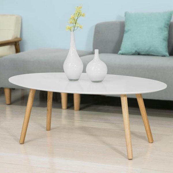 Ovalt sofabord i trendy skandinavisk retro design, 105x40x60 cm, hvid