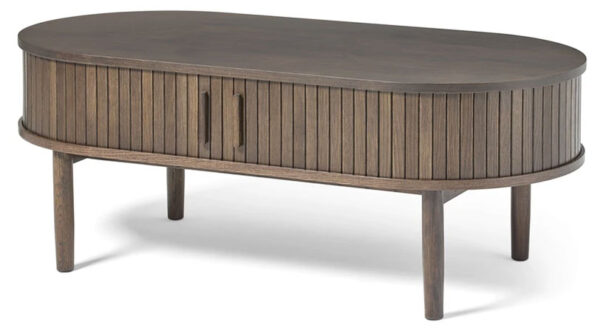 Meta sofabord, m. 2 skydelåger og 1 rum, oval - mørk espresso brun eg (60x120)