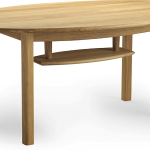Ovalt sofabord Oscarssons Möbel Blanca - massivt lakeret egetræ med hylde, 120x70x57 cm