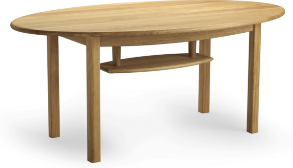 Ovalt sofabord Oscarssons Möbel Blanca - massivt lakeret egetræ med hylde, 120x70x57 cm