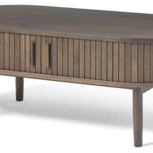 Meta sofabord, m. 2 skydelåger og 1 rum, oval - mørk espresso brun eg (60x120)