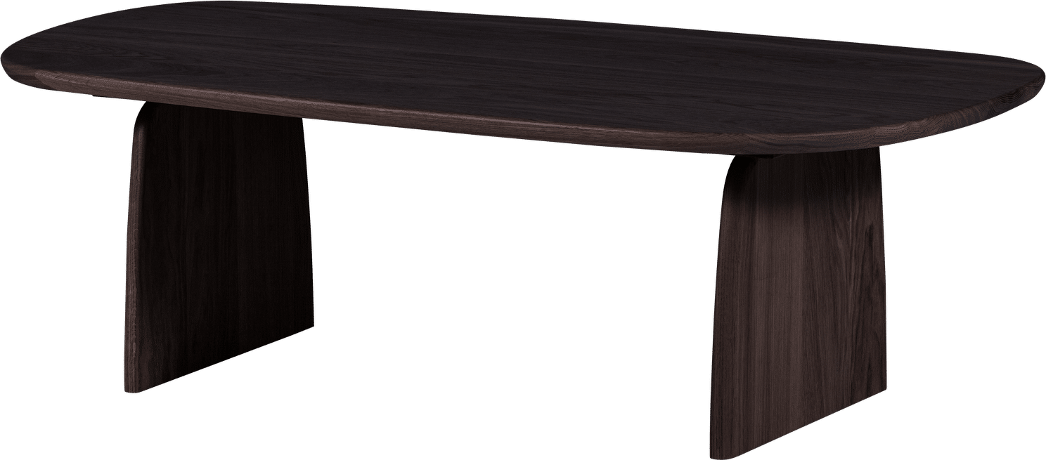 Sofabord WOOOD Tablo lavt ovalt i FSC Mix-egetræ mystik brun slibet overflade 110x60 H35
