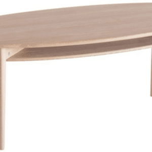 Sofabord Oscarssons Möbel Celia - ovalt kaffebord i massivt egetræ m. hylde, hvidolieret | L140 x B56 x H50 cm